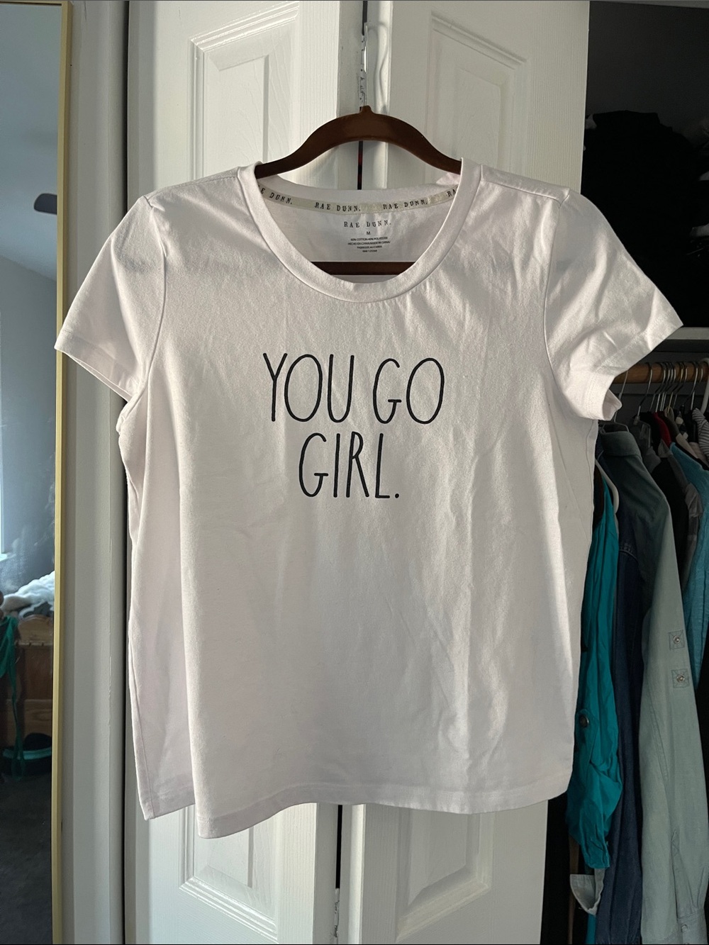Rae Dunn White Graphic Tee with Black Print